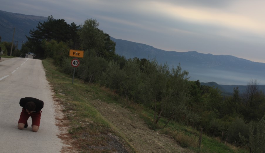 On my knees on the road in Pula province – Croatia