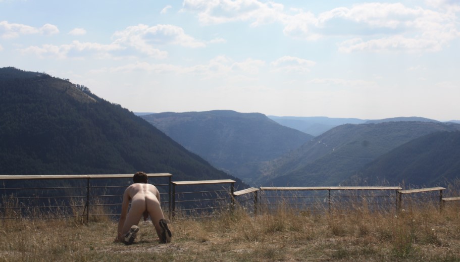 Ready to be ball kicked and whipped by Mistress Ezada in front of Tarn Canyon – Languedoc Roussillon province – France
