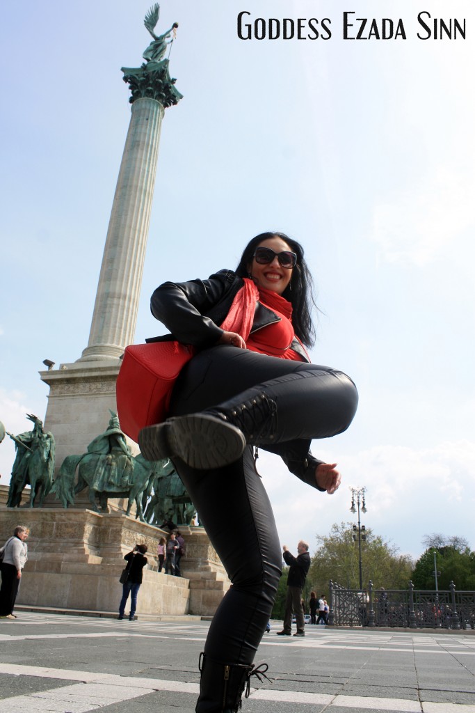 Goddess Ezada Sinn visiting Budapest leather ball busting